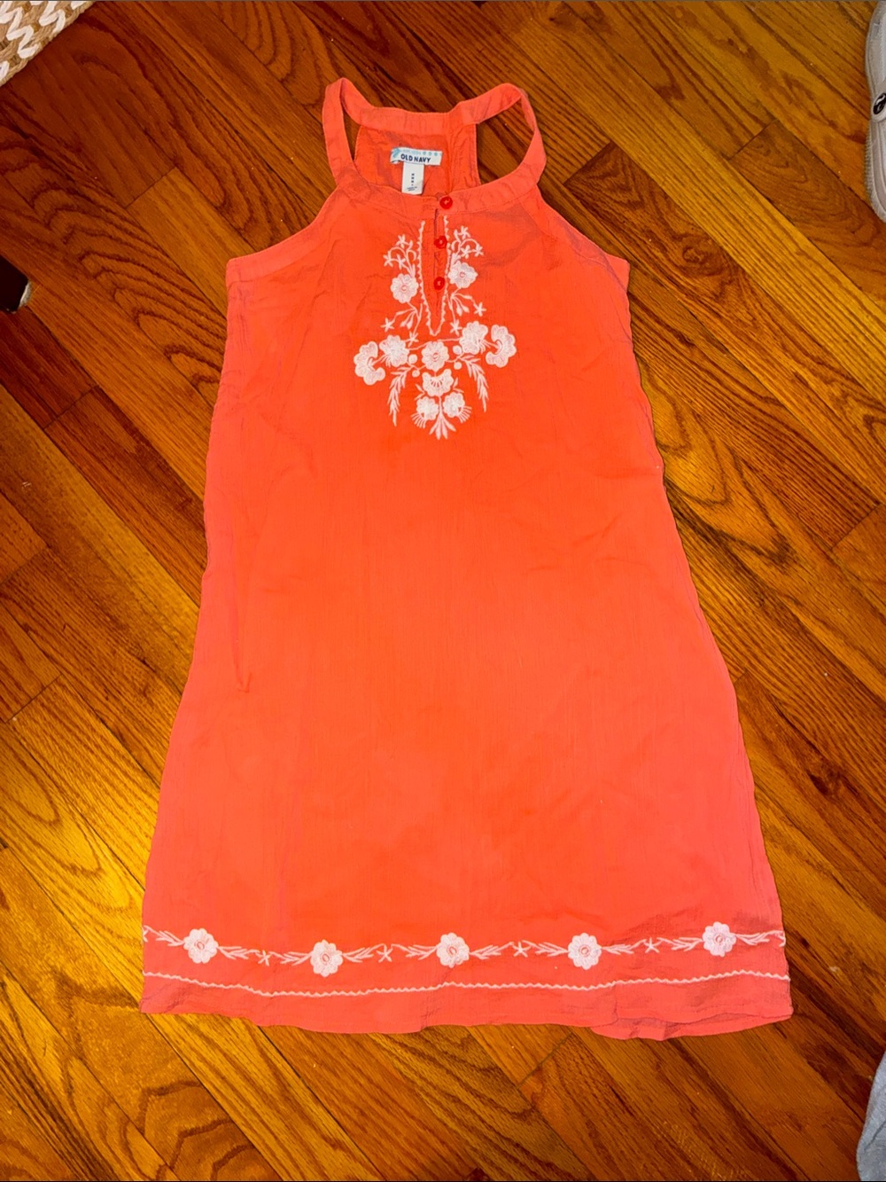 Old Navy size M Coral Embroidered Halter Sundress with White Floral Detail